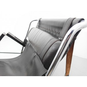 Vintage armchair in leather and chromed metal, Sonja WASSEUR - 1970s