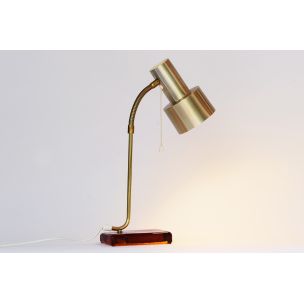 Vintage desk lamp in brass aluminium & glass base, Sweden 1960s