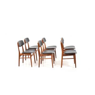 Ensemble de 6 chaises à repas vintage en teck Danemark années 60