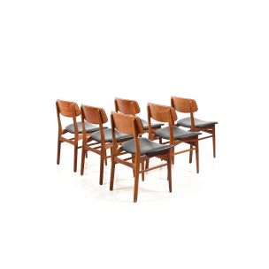 Ensemble de 6 chaises à repas vintage en teck Danemark années 60