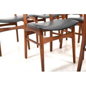 Ensemble de 6 chaises à repas vintage en teck Danemark années 60