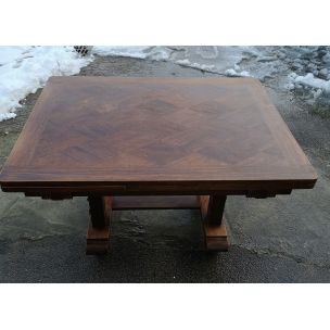 Vintage table Charles Dudouyt in walnut 1930 