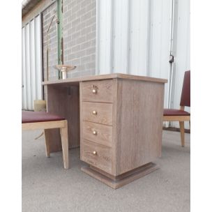 Vintage desk & 3 chairs in cerus oak by Jacques Adnet 1940