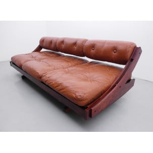Sormani cognac leather and rosewood sofa, Gianni SONGIA - 1963