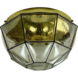 Vintage ceiling lamp in bubble glass and brass by Glashuette Limburg,1960