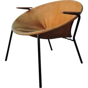 Vintage Balloon beige armchair for Lea Design in steel 1960