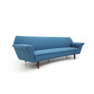 Scandinavian teak and blue fabric sofa - 1950s