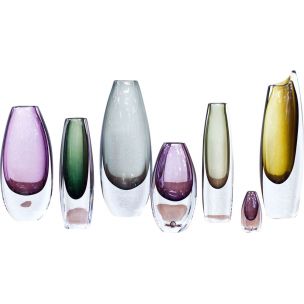 Set of 7 vintage vases for Strömbergshyttan in glass 1950