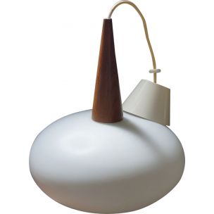 Suspension vintage hollandaise blanche pour Philips en bois et opaline