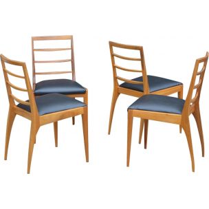 Set of 4 vintage chairs for McIntosh in teak and black leatherette 1960