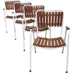 Suite de 4 chaises vintage par Daneline en teck et métal 1960