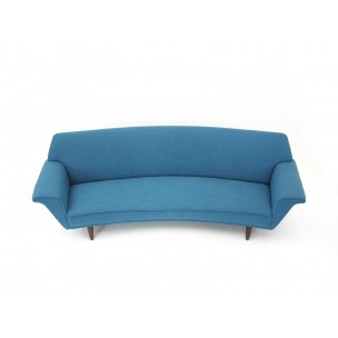 Scandinavian teak and blue fabric sofa - 1950s