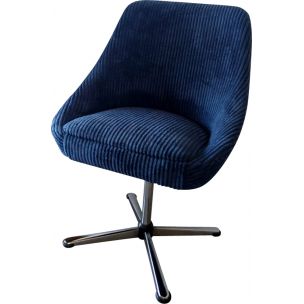French vintage swivelling armchair in blue fabric 1970