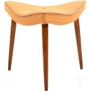 Vintage danish triangular footstool in teak and fabric 1950