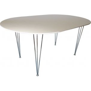 Vintage white ellipse shaped table with hairpin legs 1970