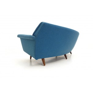 Scandinavian teak and blue fabric sofa - 1950s
