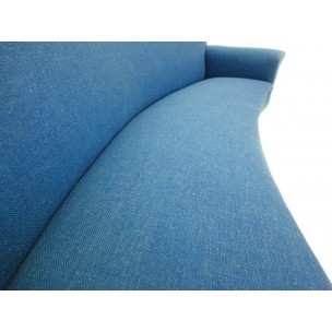 Scandinavian teak and blue fabric sofa - 1950s