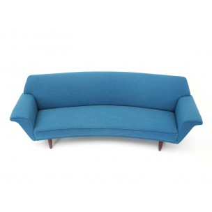 Scandinavian teak and blue fabric sofa - 1950s