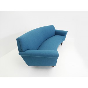 Scandinavian teak and blue fabric sofa - 1950s