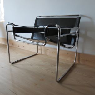 Fauteuil vintage en cuir et chrome Wassily B3 par Marcel Breuer pour Knoll