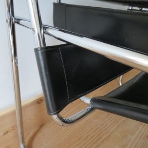 Fauteuil vintage en cuir et chrome Wassily B3 par Marcel Breuer pour Knoll