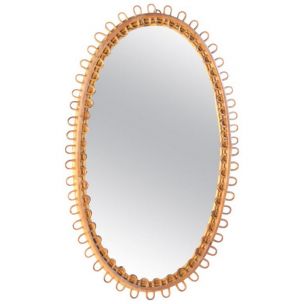 Vintage oval Italian rattan mirror