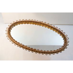 Vintage oval Italian rattan mirror