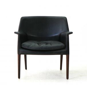 Vintage leather and rosewood armchair by Larsen and A.B Madsen, 1960