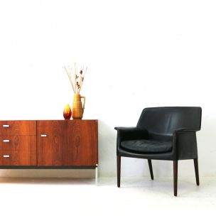 Vintage leather and rosewood armchair by Larsen and A.B Madsen, 1960