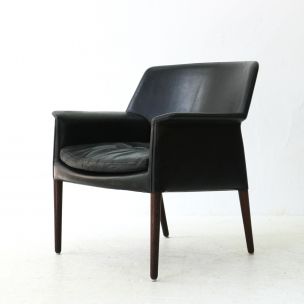 Vintage leather and rosewood armchair by Larsen and A.B Madsen, 1960