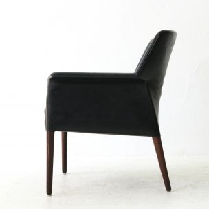 Vintage leather and rosewood armchair by Larsen and A.B Madsen, 1960