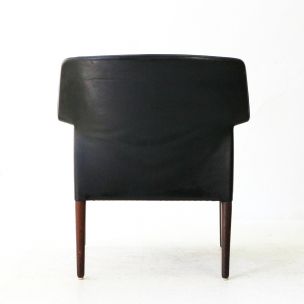 Sillón vintage de cuero y palisandro de Larsen y A.B Madsen,1960