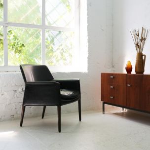 Sillón vintage de cuero y palisandro de Larsen y A.B Madsen,1960