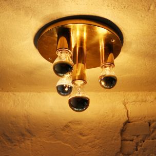 Vintage brass ceiling light with four lights,1970