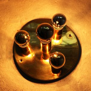 Vintage brass ceiling light with four lights,1970