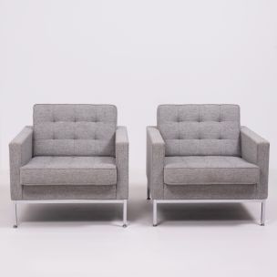 Paire de fauteuils vintage en laine grise par Florence Knoll