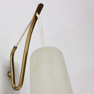 Vintage wall lamp in brass and frosted glass from the 50s