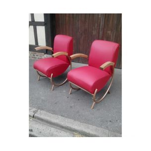 Paire de fauteuils vintage pour Thonet en skaï rouge 1930