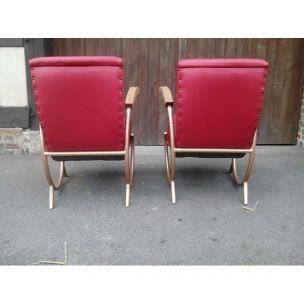 Pair of vintage armchairs for Thonet in red leatherette 1930