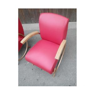 Pair of vintage armchairs for Thonet in red leatherette 1930