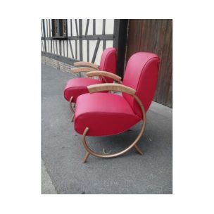 Pair of vintage armchairs for Thonet in red leatherette 1930