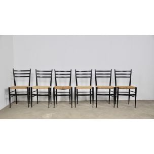 Set of 6 vintage Spinetto chairs by Chiavari in wood and rope 1950