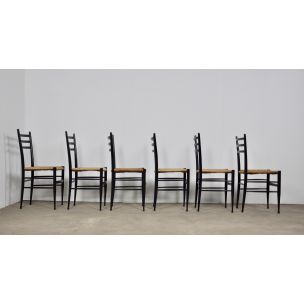 Set of 6 vintage Spinetto chairs by Chiavari in wood and rope 1950