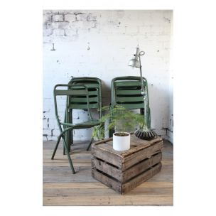 Set of 12 vintage french chairs in green metal 1950