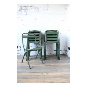 Suite de 12 chaises françaises vintage en métal vert 1950