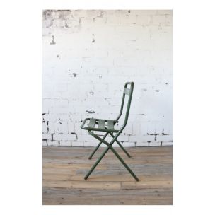 Set of 12 vintage french chairs in green metal 1950