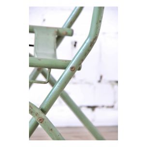 Suite de 12 chaises françaises vintage en métal vert 1950