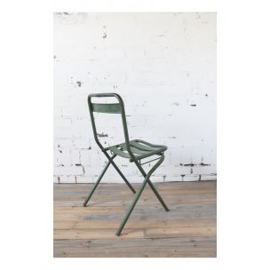 Set of 12 vintage french chairs in green metal 1950