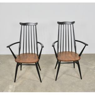 Pair of vintage chairs Ercol with armrests 1960s 