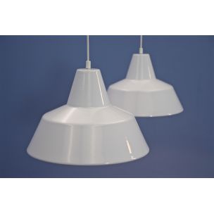Set of 2 vintage hanging lamps white by Louis Poulsen, Denmark 1970s